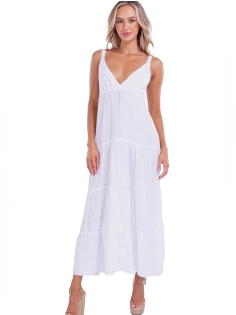 Seaspice Peruvian Cotton White Tiered Maxi Dress Resort Wear Beach Vacation